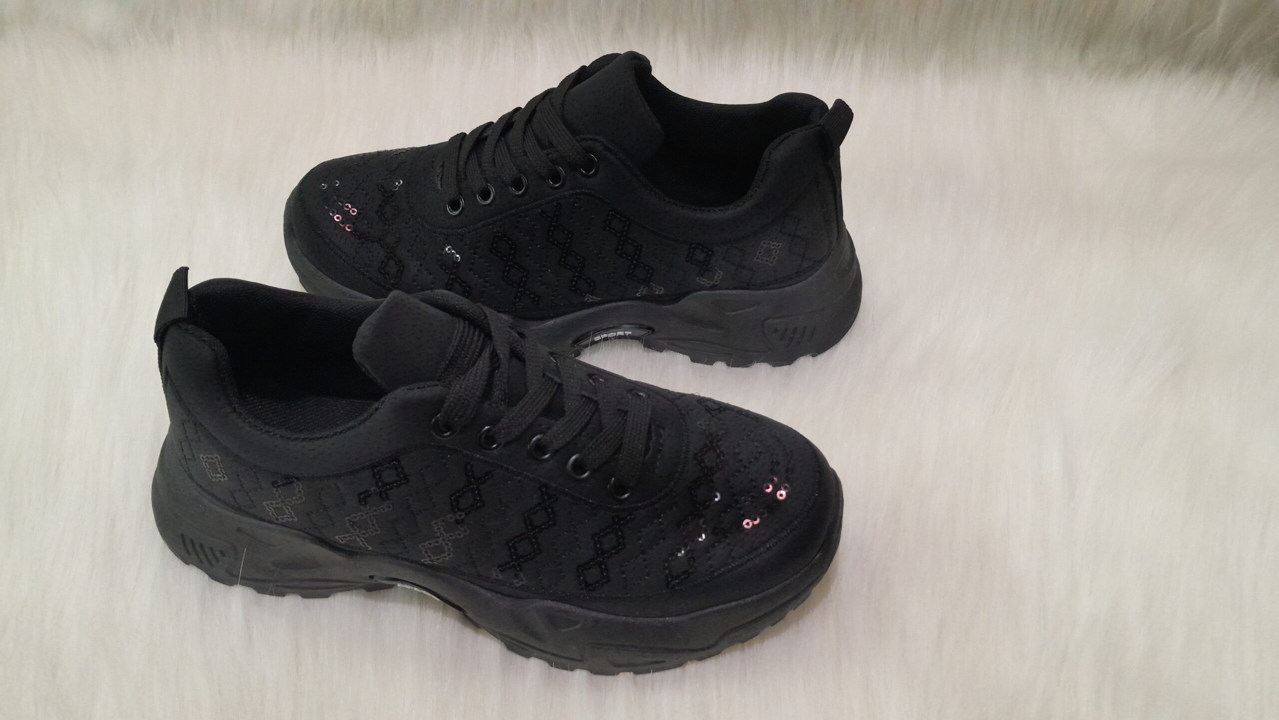 Black Sequence Lace Up Sneaker