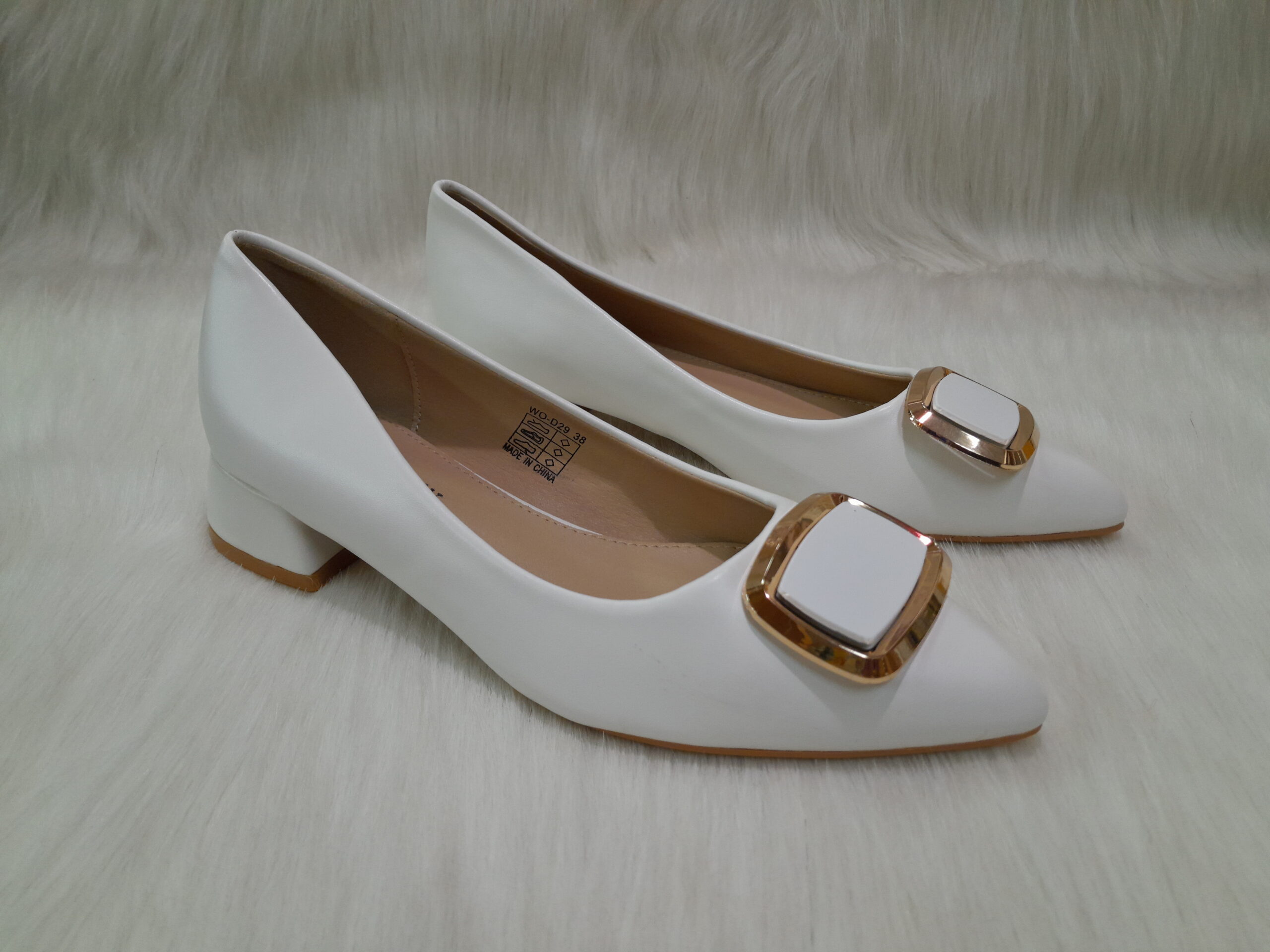 White Gold Emblish Trim Block Heel