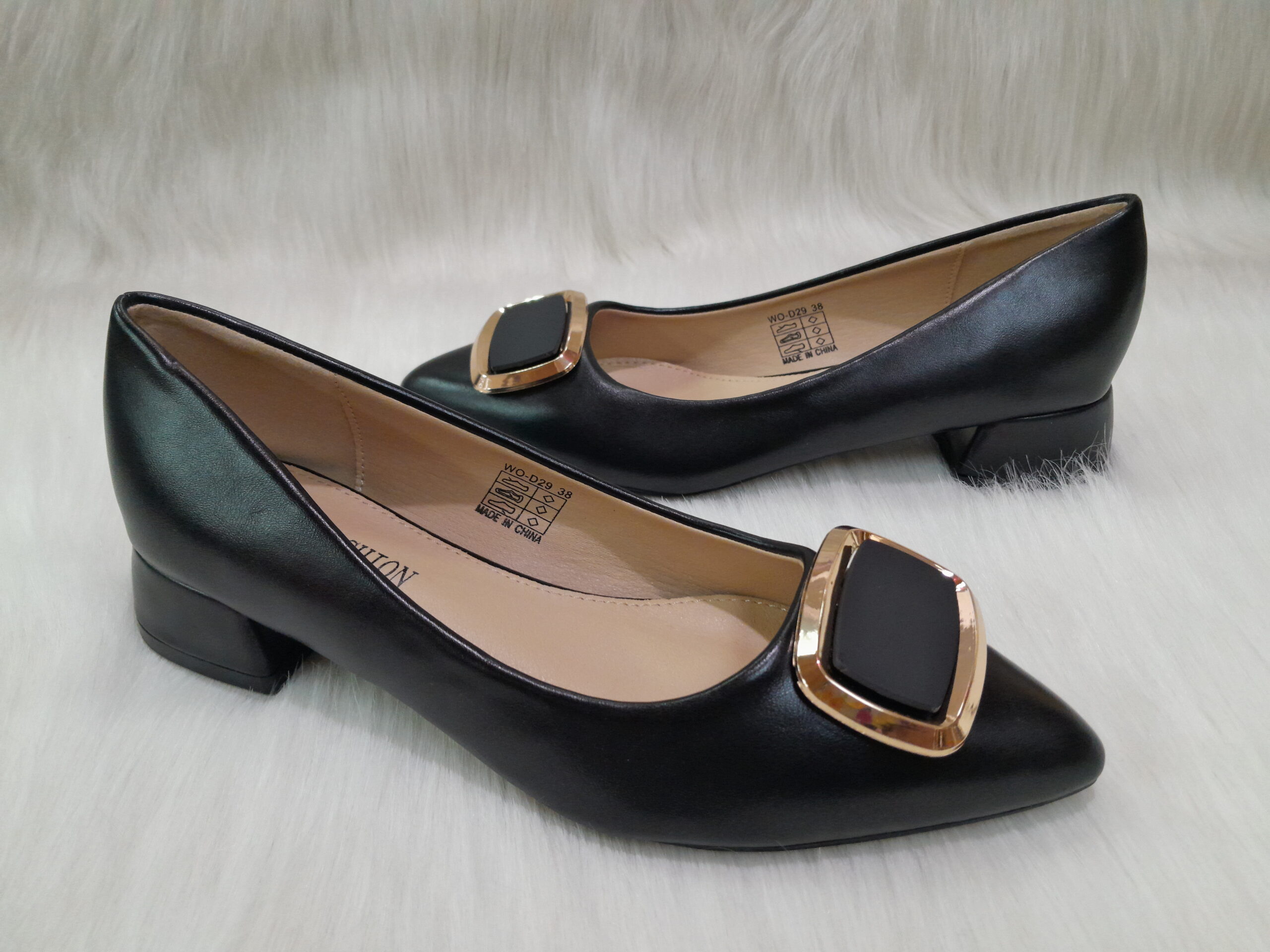 Black Gold Emblish Trim Block Heel