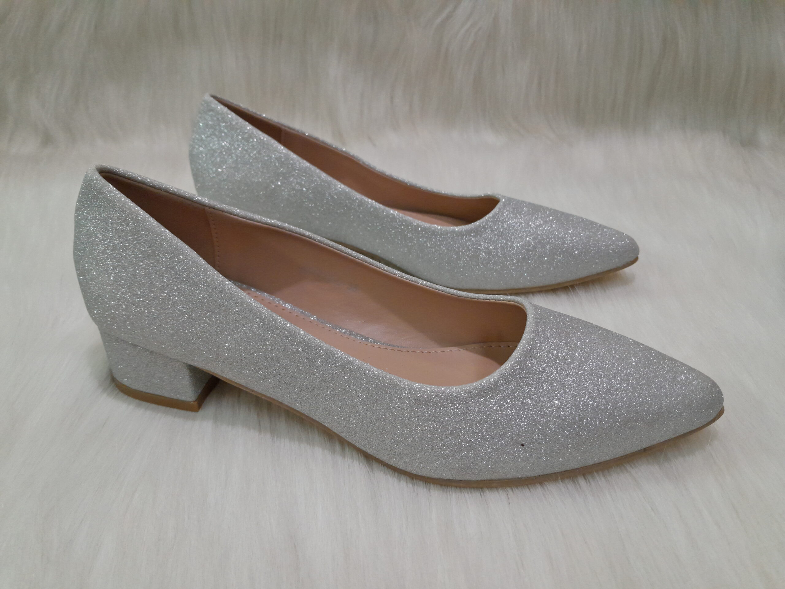 Glitter Silver Block Heel