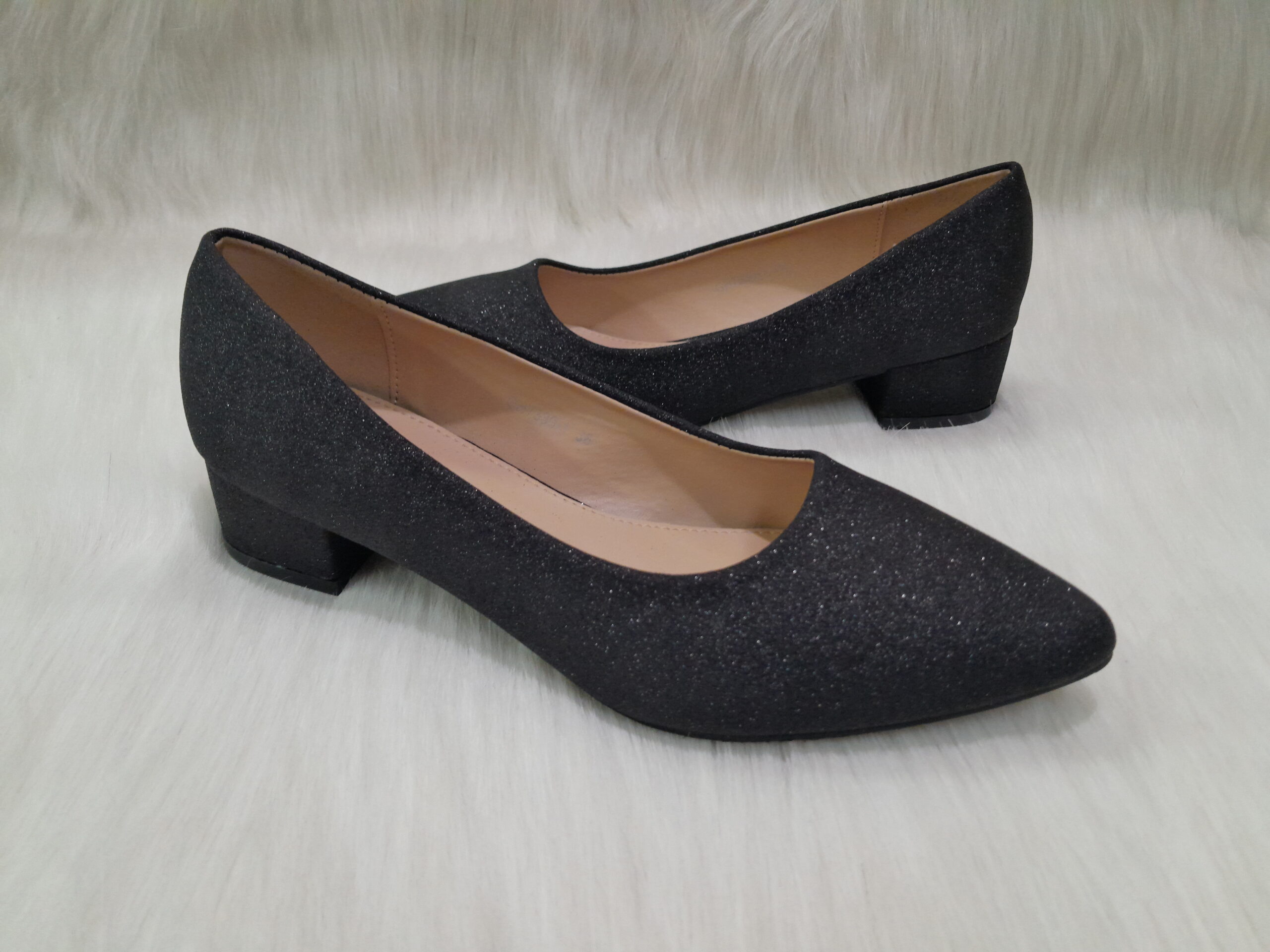 Glitter Black Block Heel